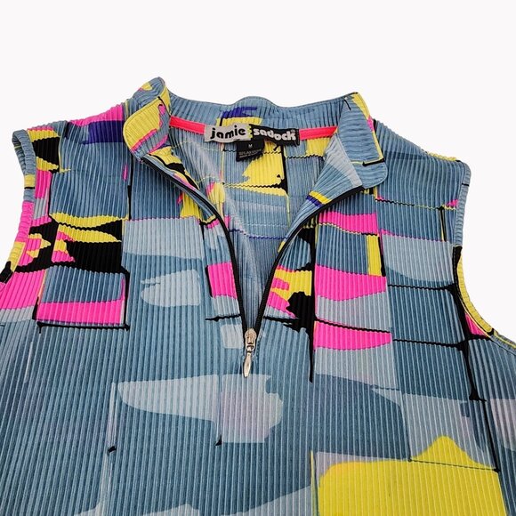 Jamie Sadock Womens Size M Blue Abstract Sleeveless Zip Polo Top Accordion - Picture 3 of 6